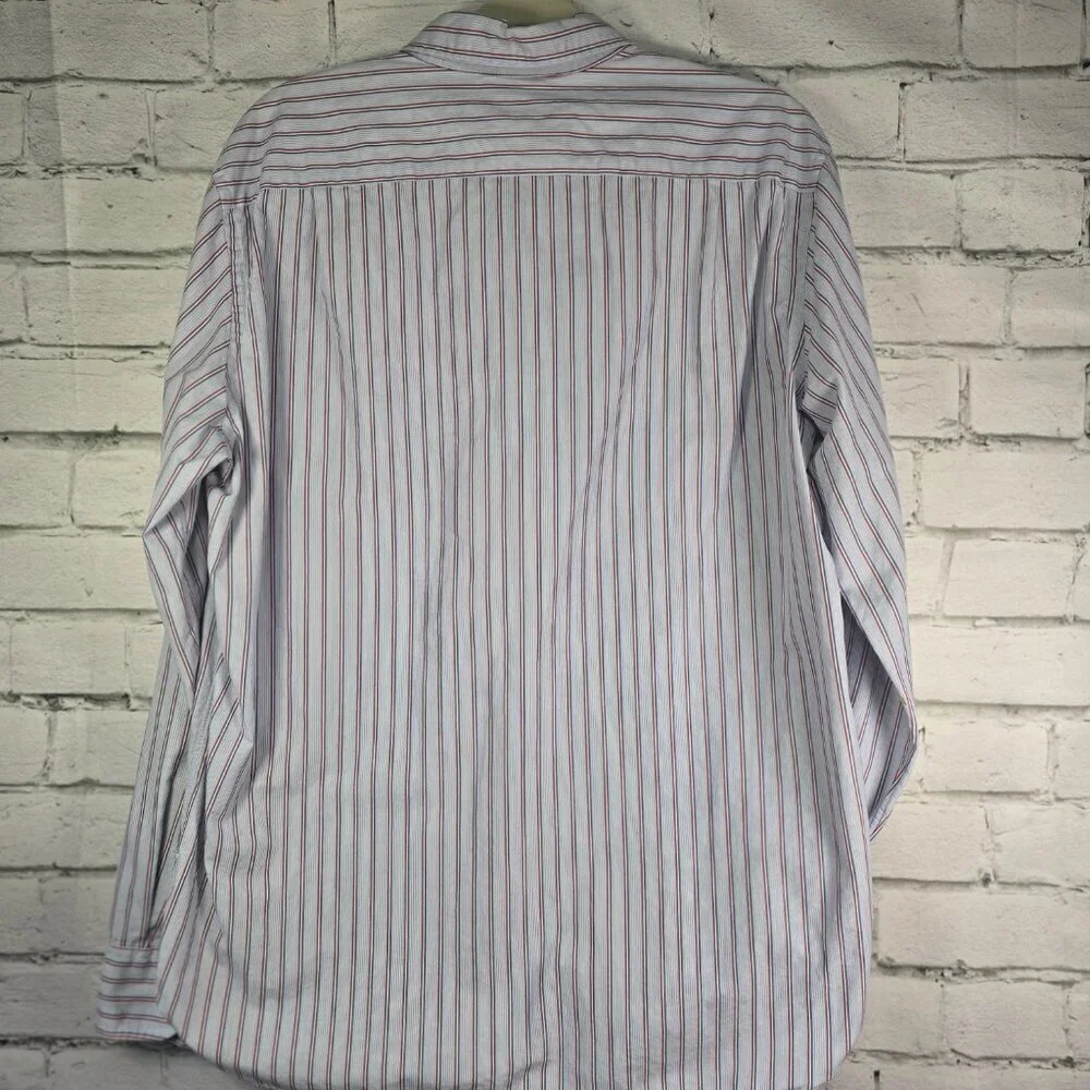 J. CREW MENS BUTTON DOWN LONG SLEEVE SHIRT BLUE STRIPED WHITE CUFF SIZE LARGE